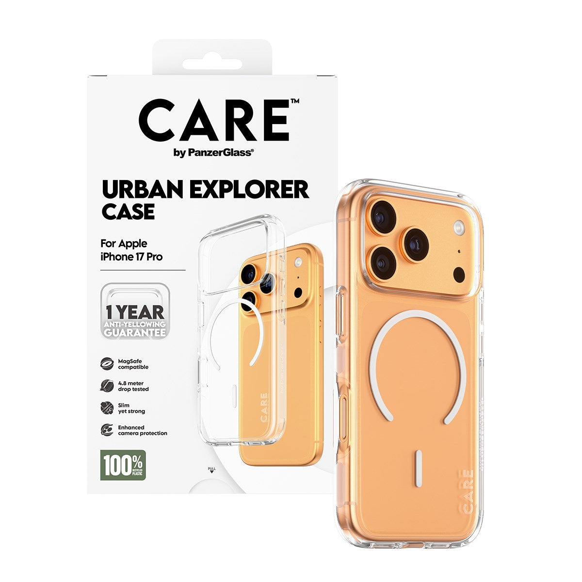 CARE by PanzerGlass® Urban Explorer Case Transparent m. Hvid MagSafe iPhone 17 Pro